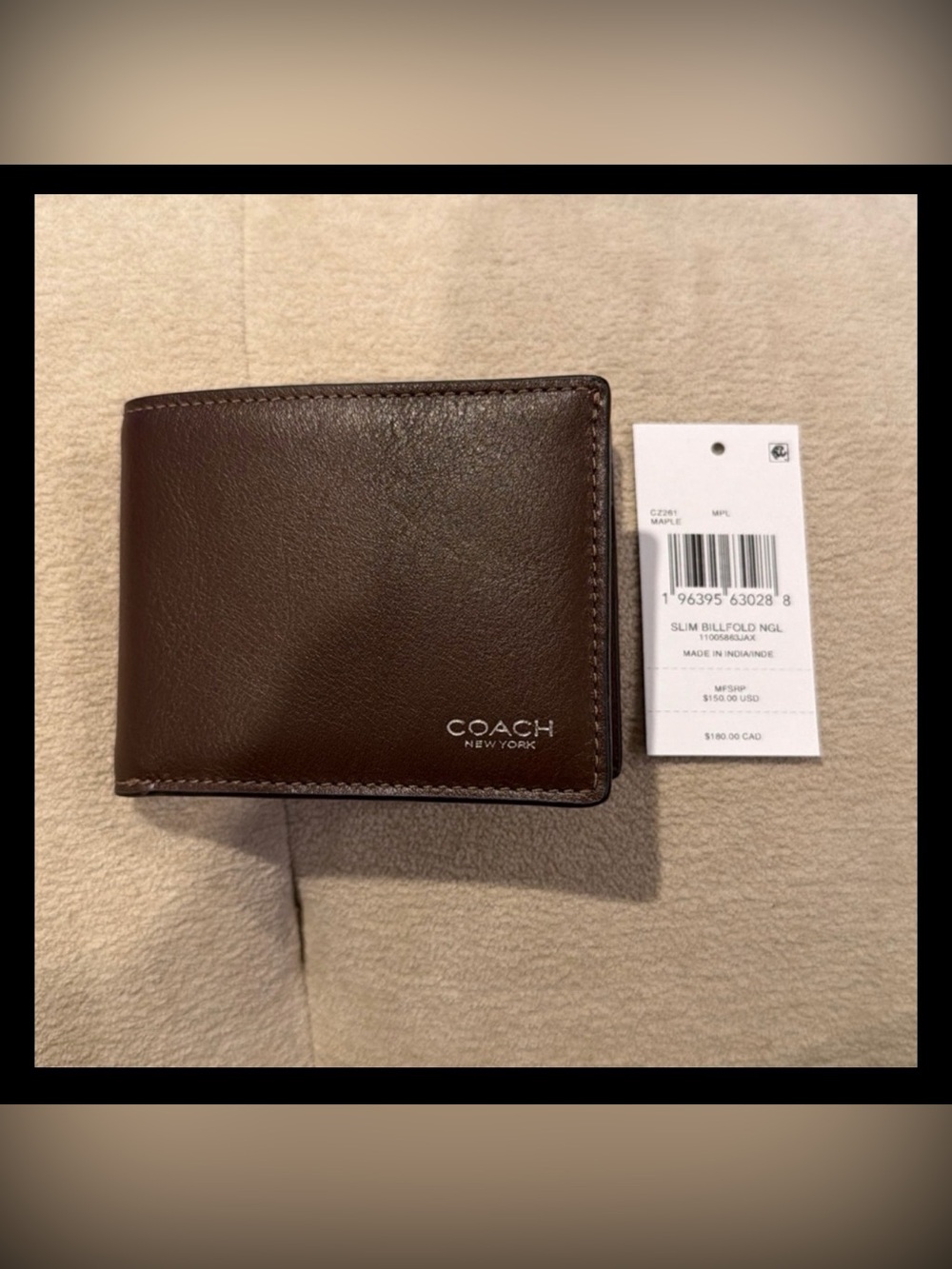 COACH Slim Bi-Fold Wallet in Sport Calf Leather Maple - NWT